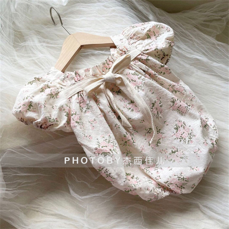 Women's Baby's Korean-style Summer Jompsuit Ins Baby's Bow Puff Sleeve Sweet Square Collar Pouty Hoodie