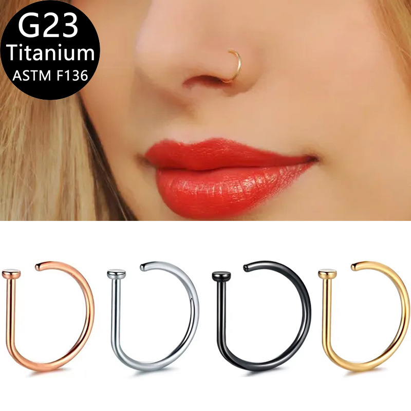 Cross-border foreign trade G23 titanium alloy implant grade D-shaped non-perforated nose ring F136Titanium daily all-match jewelry