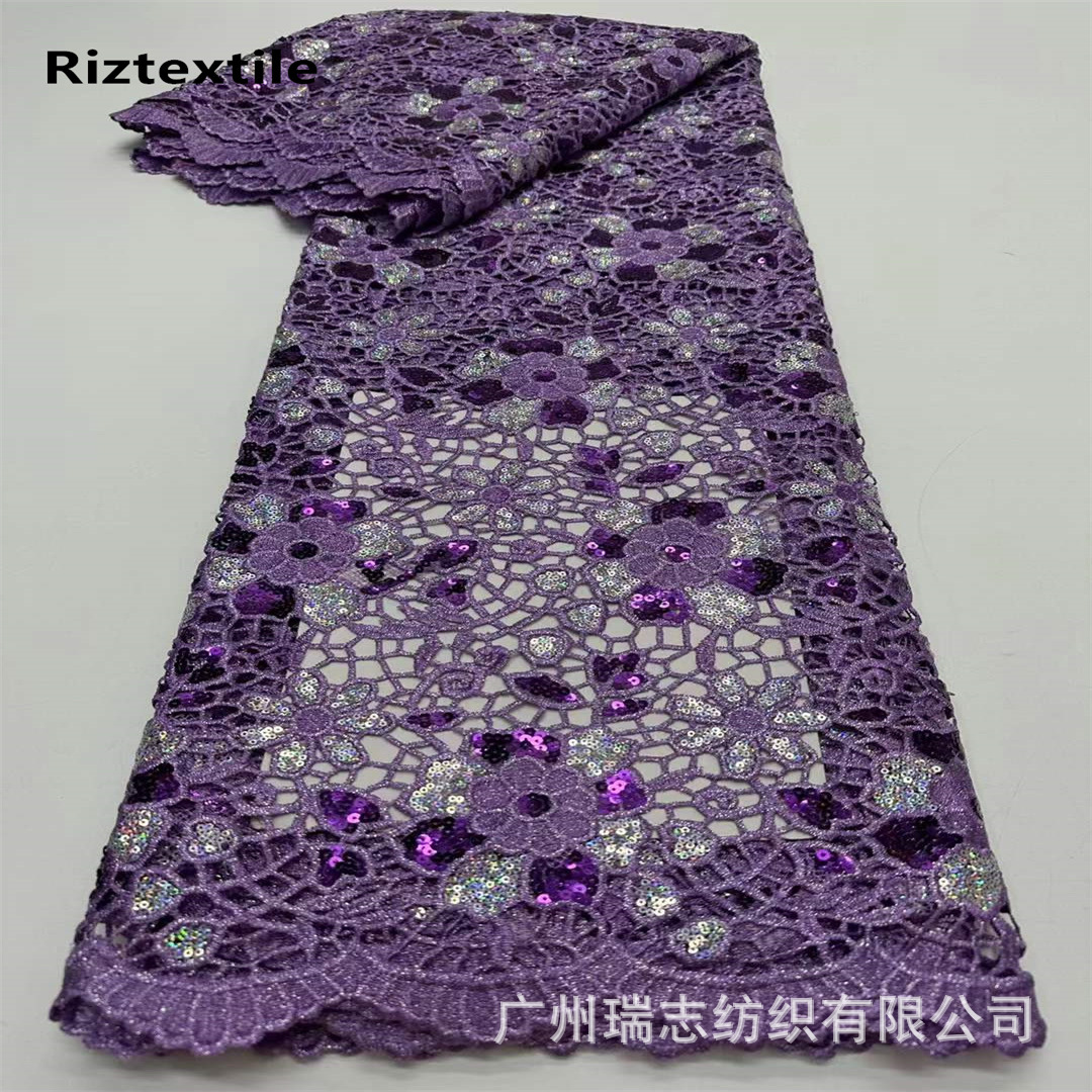 Picture of Nigeria Hollow Sequin Water Soluble Embroidered Cloth African Wedding Dress Dress Lace Fabric african lace