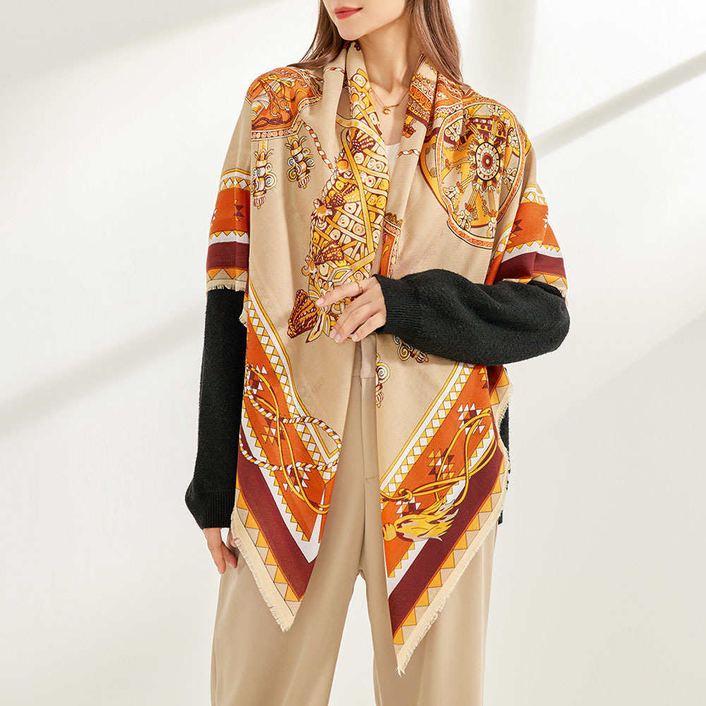 Noble Elegant 130cm Cotton and Linen Blended Square Scarf for Women, Light and Breathable, Exotic Style, Versatile Scarf, Warm Shawl