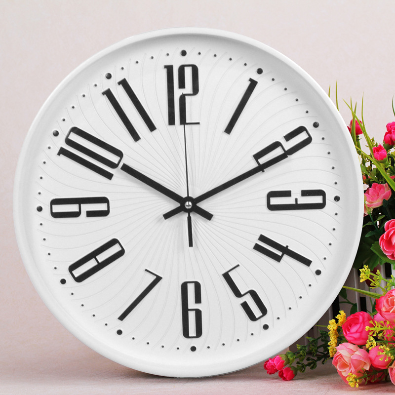 Living room wall clock quartz clock 3D digital scale plastic wall clock European-style mute wall clock 12-inch 30CM