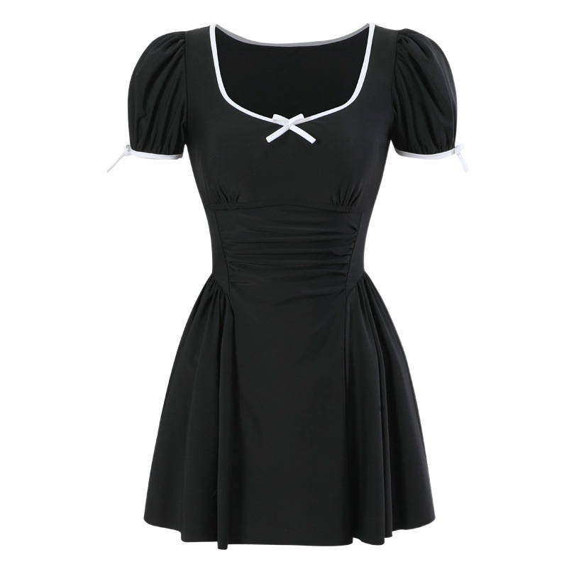 Source manufacturers swimwear South Korea ins new short sleeve gathered small chest conservative slim skirt one-piece swimsuit women