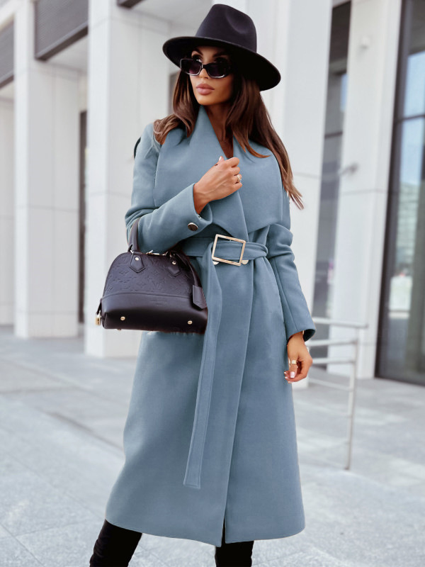 Picture of 2022 independent station wish Amazon new autumn and winter simple long sleeve button v collar strap wool coat women's clothing