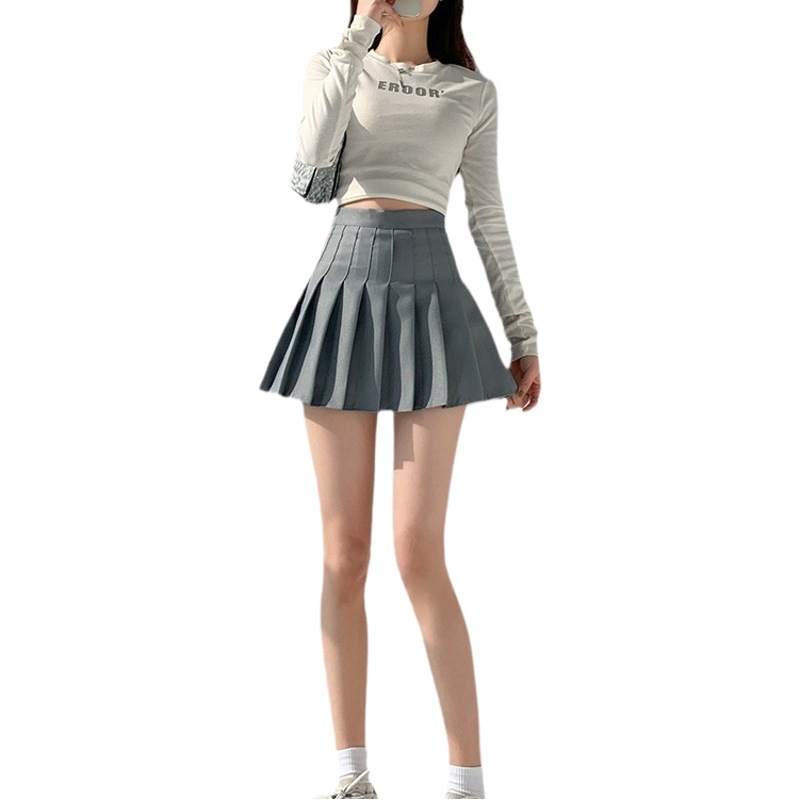 High-end pleated skirt gray jk uniform skirt small anti-light safety pants slim A- line skirt women