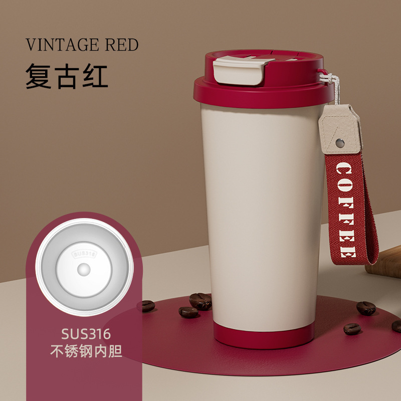 Picture of High-Looking Double-Drink Coffee Cup 316 Stainless Steel Vacuum Insulated Cup for Girls Car-Mounted Simple Water Cup Customization