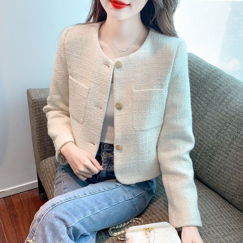 2025 Spring and Autumn New Style Small Fragrance Tops High-End Temperament Small Tweed Short Top for Women