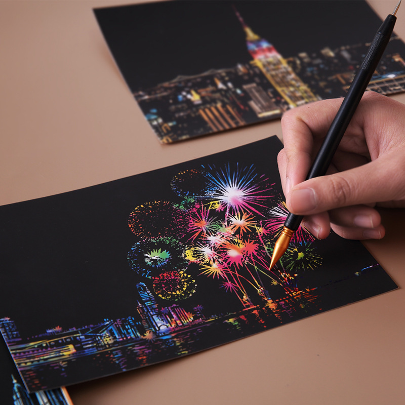 YUELU YUELU Night Scenery Scraping Painting City Landscape Architecture Scraping Painting Trumpet Colorful Cross-border Hot Scraping Painting