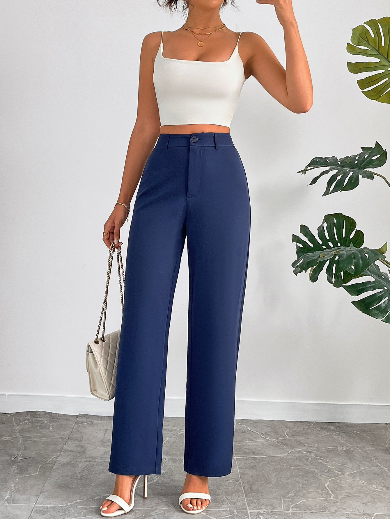Cross-border Plain Women's Elegant Casual Straight Pants 2025 Autumn New Loose Slimming All-match Elegant Casual Pants