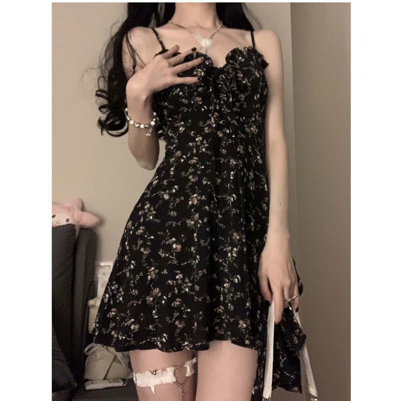 2025 Spring and Summer New Romantic Capture Dark Pure Desire Spice Girls Niche Irregular Floral Slip Skirt dress Trendy