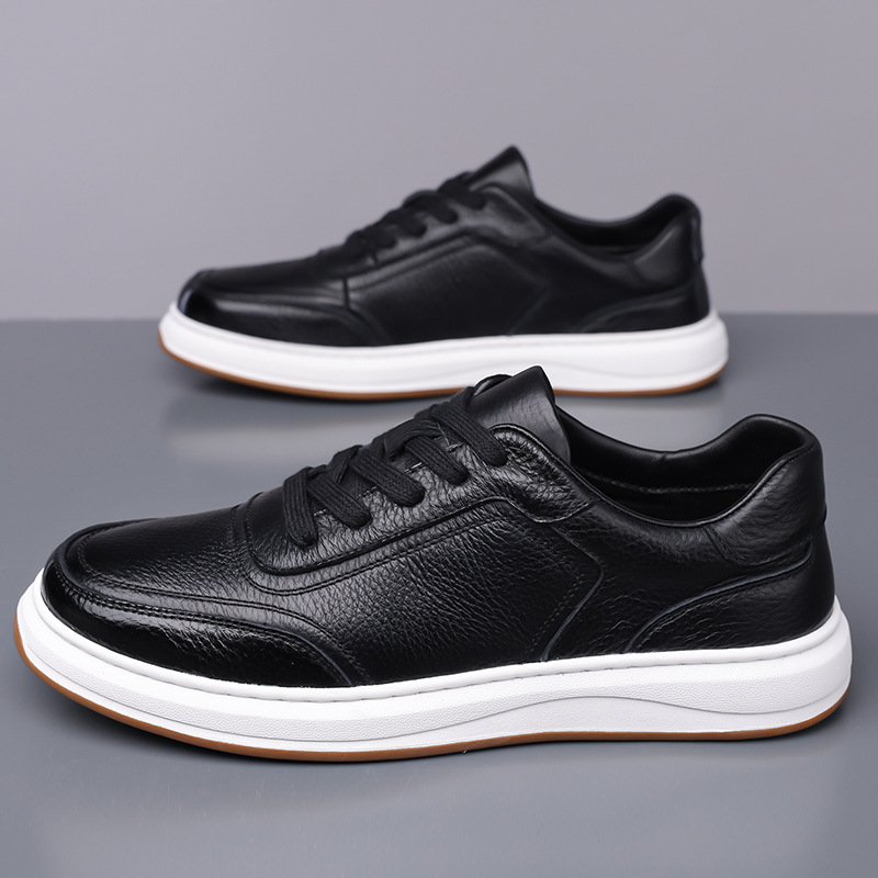 Top Layer Cowhide Casual Leather Shoes Men's 2025 New Men's All-match Breathable Board Shoes Thick Sole White Shoes Foreign Trade Men's Shoes
