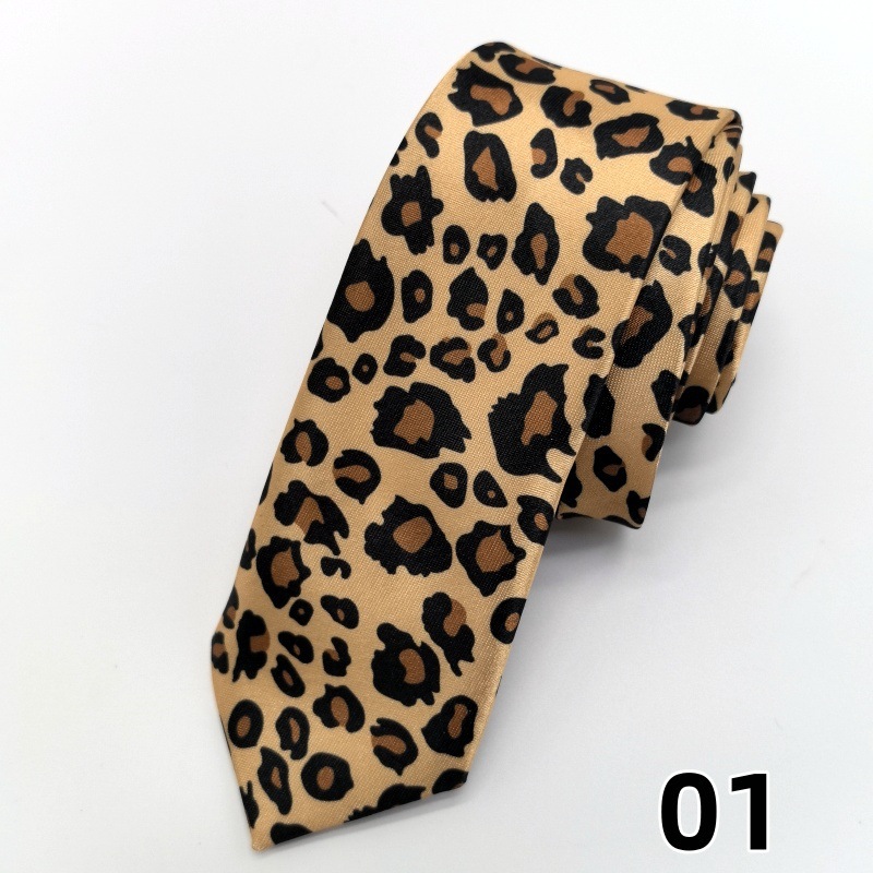 Picture of Ultra-narrow 5cm printed tie leopard print hand-tied unisex casual tie