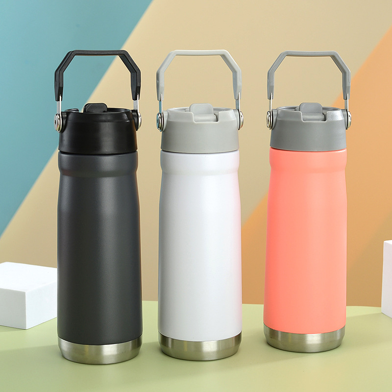 Large-capacity portable outdoor sports kettle 304 stainless steel double-layer thermos cup simple thick handle car cup