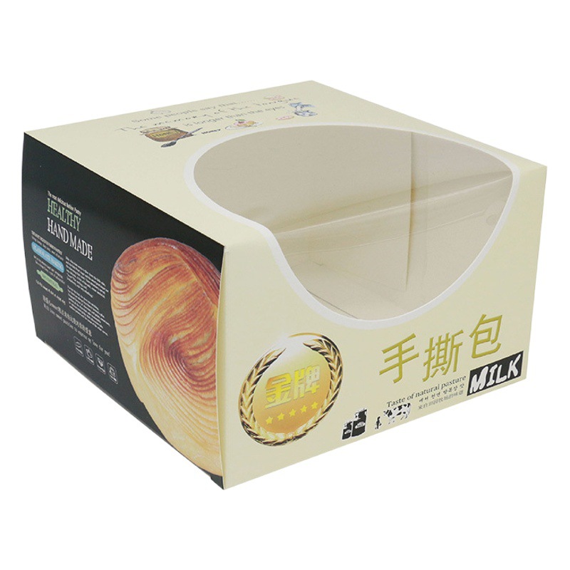 Transparent Window Pastry Dessert Packaging Box Hand-Tearable Bread Packaging Carton Pastry Paper Packaging Box Hand-Tearable Bag