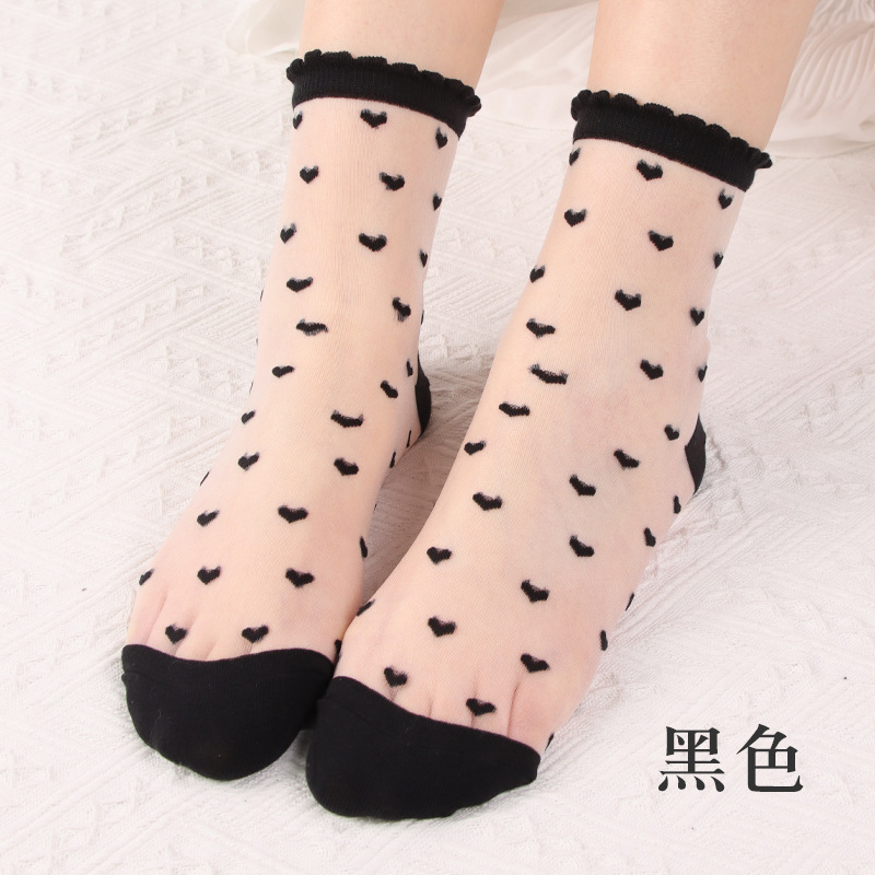 Picture of Socks for Women Spring and Summer New Thin Fashionable Thin Crystal Silk Mid-Calf Women's Socks Cool Transparent Heart Glass Stockings