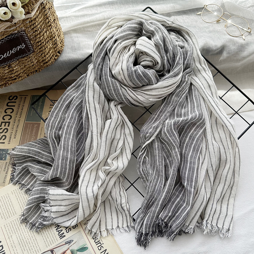 Picture of Amazon Hot Autumn New European and American Striped All-match Silk Scarf Women's Artistic Foreign Style Shawl Men's Cotton Scarf