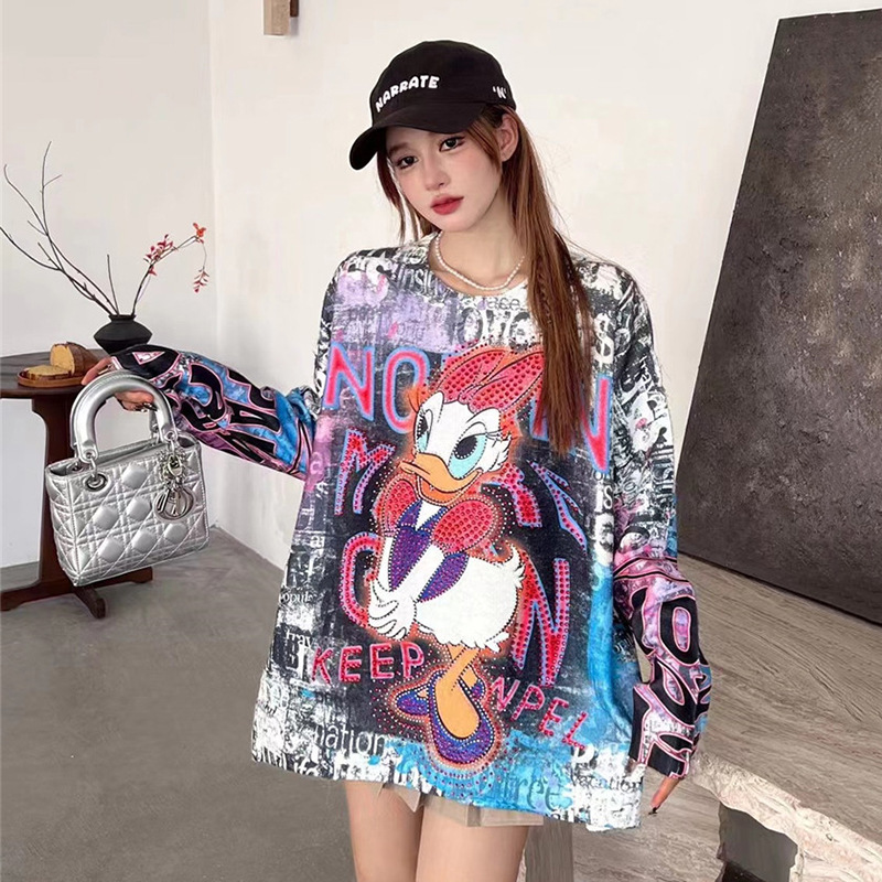 Picture of European Fashion Brand Heavy Industry Hot Drilling Sweater 2024 Autumn New Cartoon Printed Loose Large Edition Long Sleeve Knitted Top