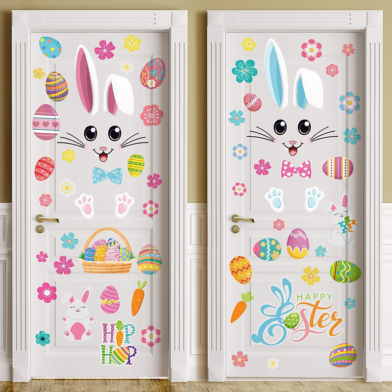 New Easter Bunny Wall Decorative Wall Stickers Egg Radish Door Decorative Sticker Plant Flower Window Sticker Pvc