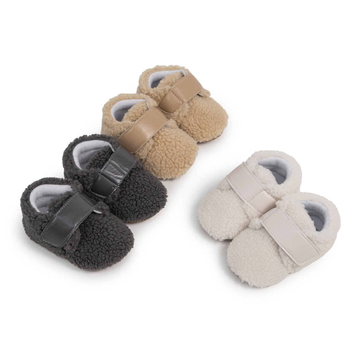 Cross-Border Hot Selling Winter Baby Shoes Soft Sole Korean Style Non-Slip Polar Fleece Toddler Shoes Velcro Baby Shoes