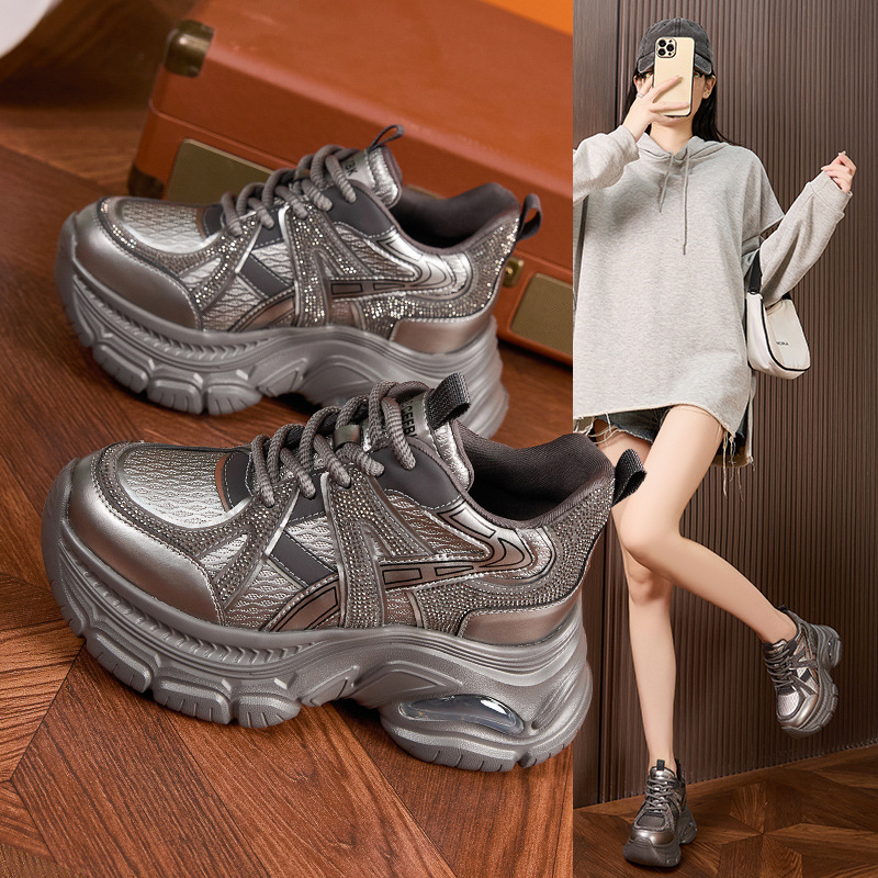 Picture of Thick-soled daddy shoes women's 2025 fall new fashion rhinestone versatile inner height increase women's shoes air cushion casual sneakers