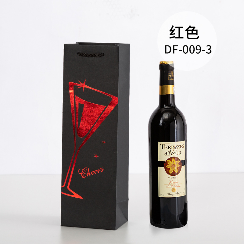 Picture of Red Wine Portable Paper Bag in Stock Hot Stamping Practical Red Wine Gift Packaging Bag Wine Portable Paper Bag Wholesale