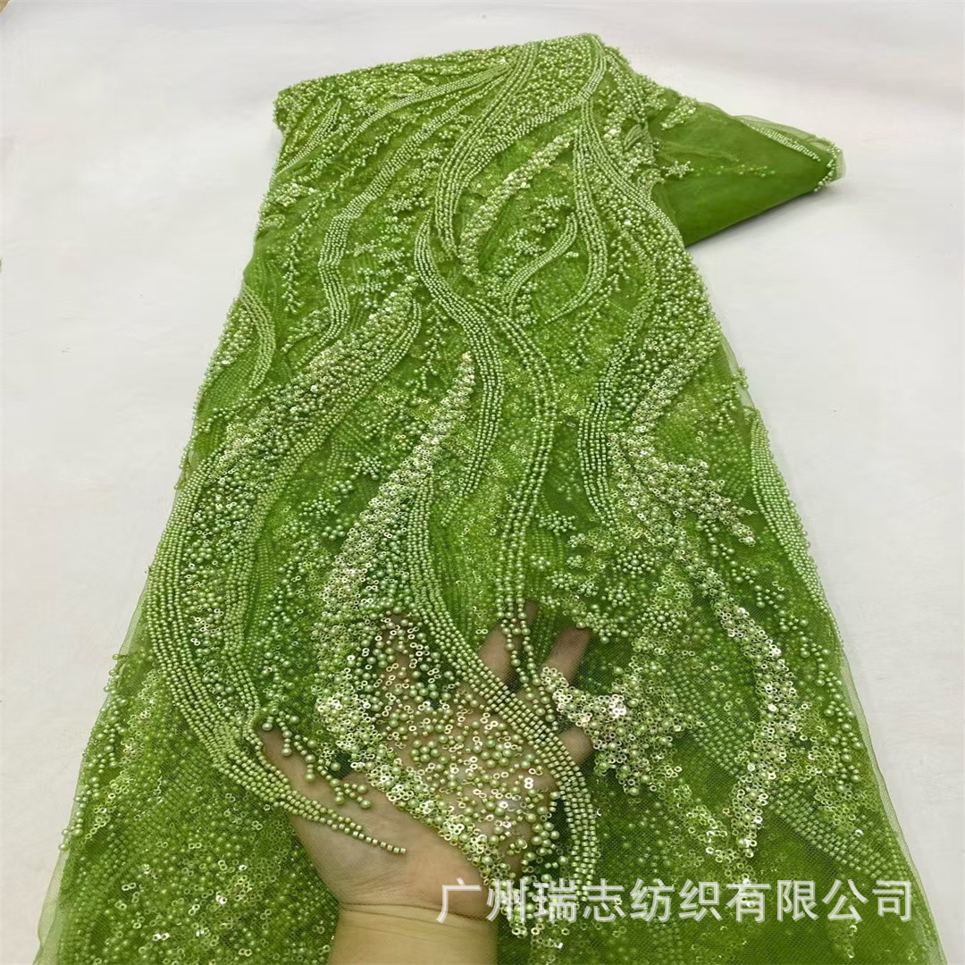Picture of Spot European and American Bead Tube Embroidery Mesh Embroidery Sequin Embroidery Cloth Fashion Wedding Dress Fabric Beaded Lace