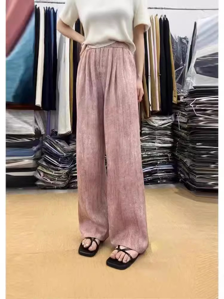 Cross-border Tie-dyed Ice Silk Cotton and Linen Wide-leg Pants Women's Summer Drop-down Pants Lazy Style Yamamoto Pants Loose Straight Pants