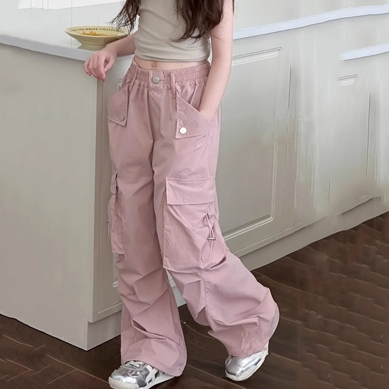 Girls' Stylish Cargo Pants Autumn Children's Casual Pants 2025 New Loose Straight Pants for Older Children Boys' Pants