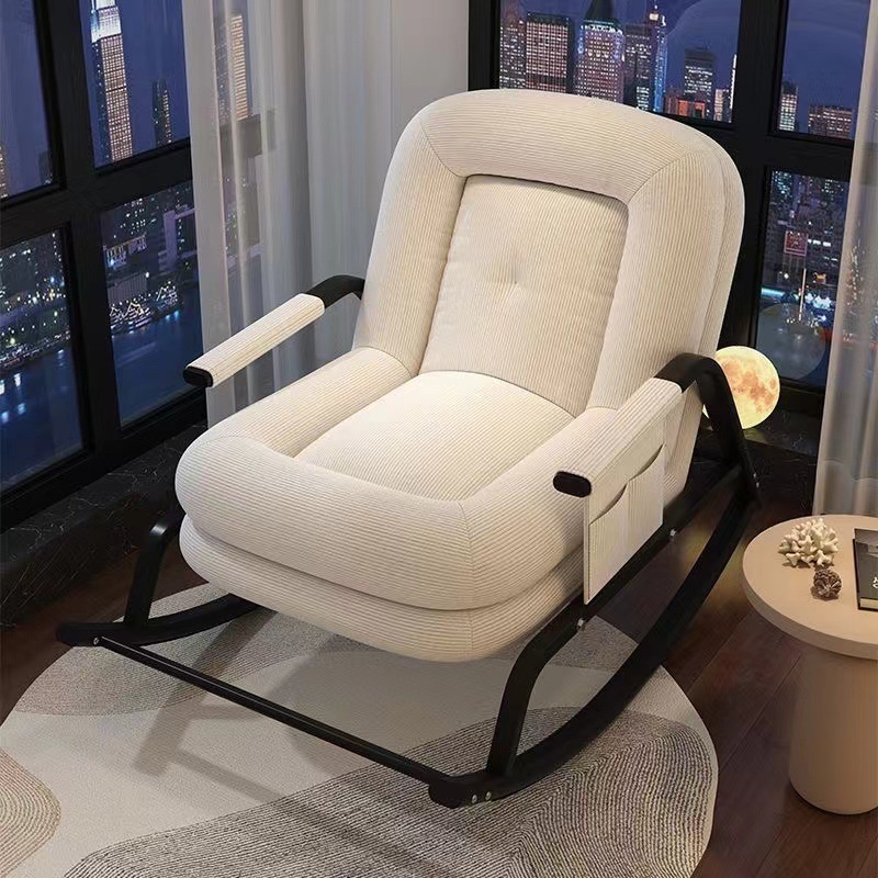 Lazy Sofa Rocking Chair Home Balcony Leisure Lazy Chair Single Bedroom Rocking Chair Adult Lunch Break Folding Lounge Chair