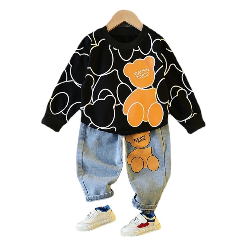 Children's Boys' Suit 2021 New Cartoon Bear Stylist Baby Cowboy Two-piece Set Children's Spring and Autumn Fashion