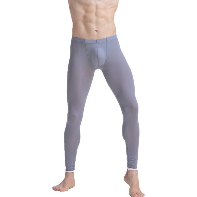 aibc manufacturer men's underwear home trousers Ice Silk mid-waist tight mid-elastic fashion Long Johns thin solid color pants