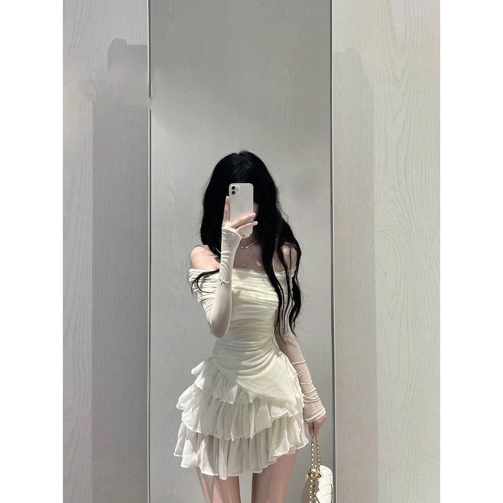 Pure Shoulder Shoulder Slim Top Cake Skirt suit Summer Women's Shoulder Spice Girl Pure Shoulder Two