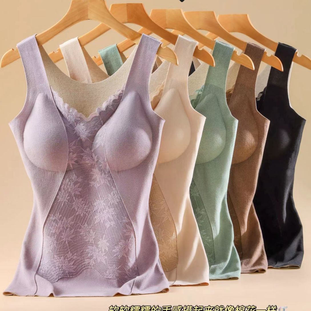 De velvet autumn and winter warm vest for women with chest pad lace stitching can be worn outside wear-free bra bottoming underwear for women