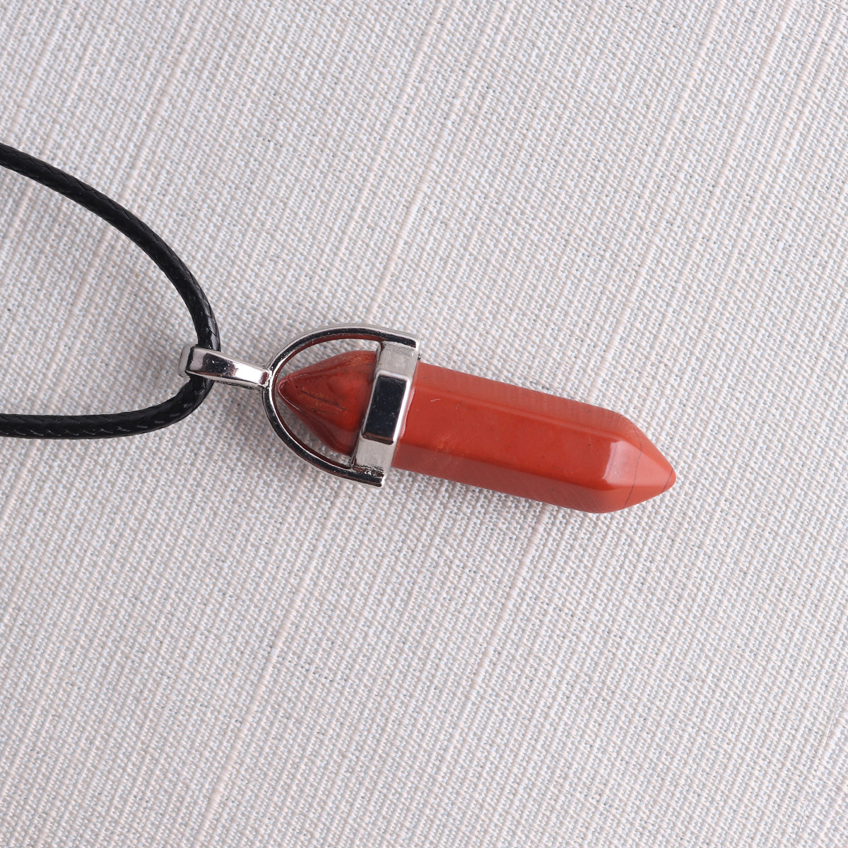 Picture of Natural Stone Hexagonal Pendant European and American Natural Crystal Hexagonal Prism Bullet Hexahedral Black Wax Rope Necklace