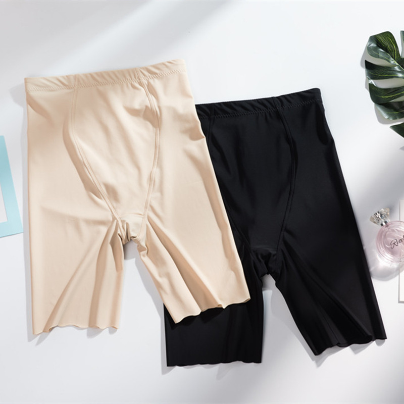 Summer Ice Silk wavy edge trouser leg non-curling safety pants belly-tucking body shaping underwear high waist large size leggings