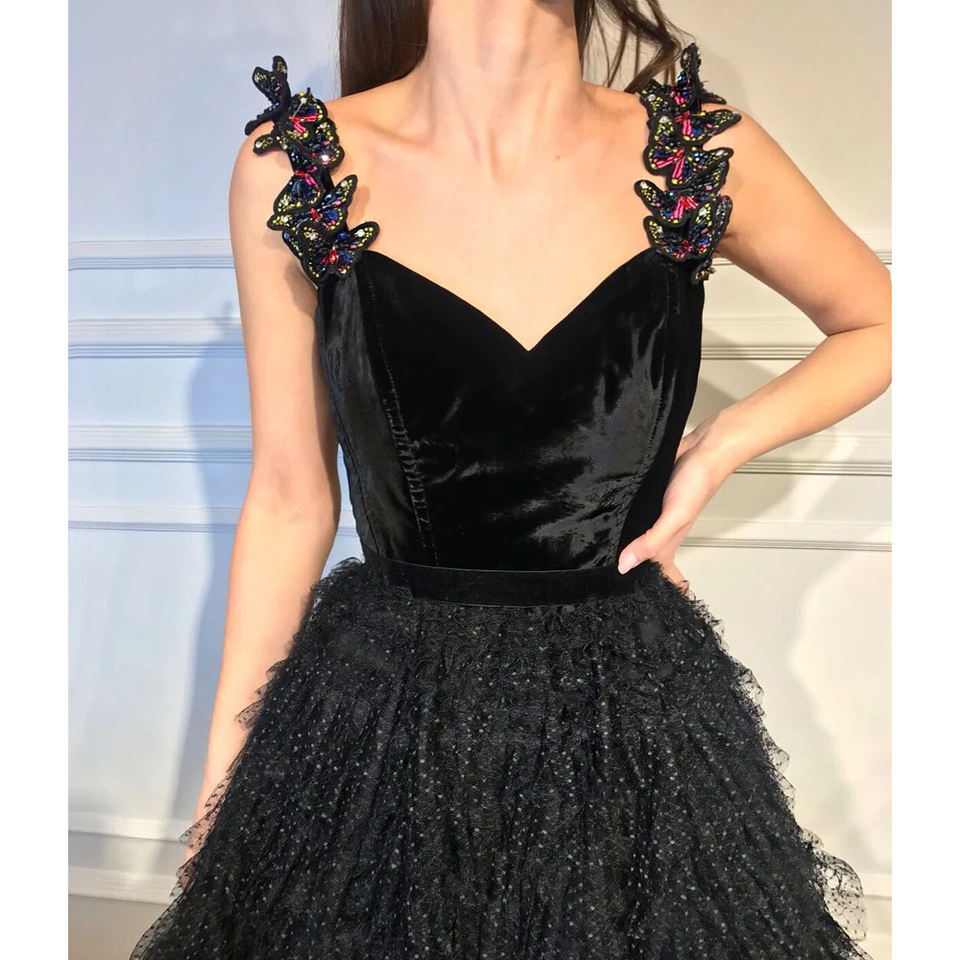 Picture of European and American large size small dignified and graceful black multi-layer pleated suspender long skirt annual performance host dress
