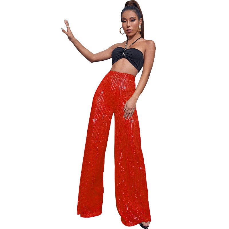 Picture of 2025 European and American Cross-border Women's High Waist Fashion Casual Pants Sequin Loose Dagging Wide Leg Pants Summer Women