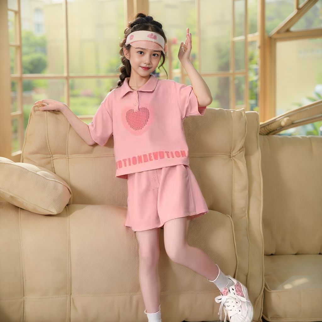Picture of Girls Summer Suit 2025 Summer New Style Fashionable Big Kidsren's Clothing Pure Cotton Short-Sleeved T-Shirt Two-Piece Set