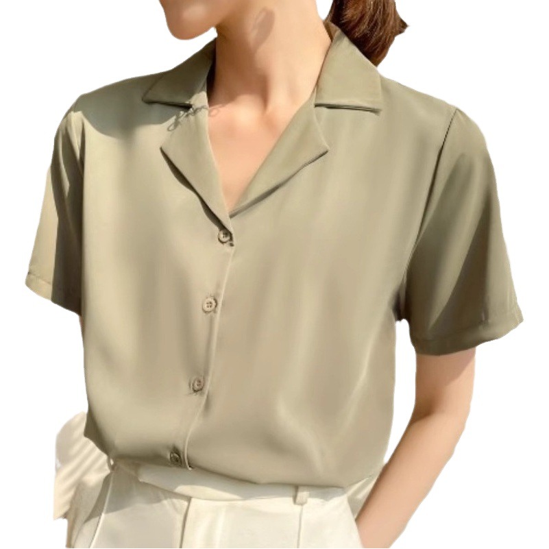 Chic top women's design sense niche summer 2023 new suit collar loose shirt careful machine short sleeve shirt