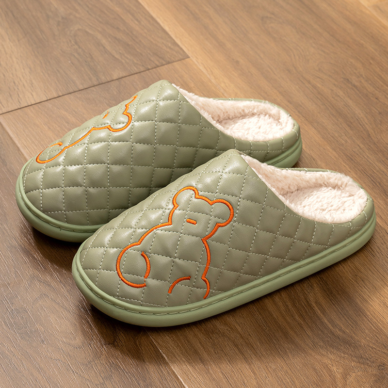 Picture of Lidani cotton slippers men's autumn and winter indoor home new household warm PU leather waterproof couple slippers women