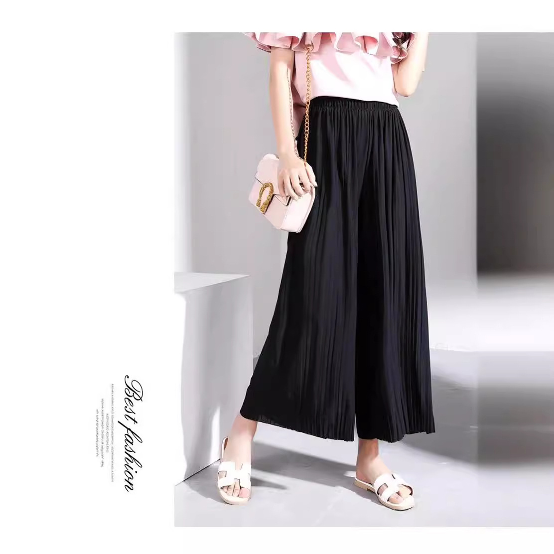 Picture of 20 Wide Leg Pants Women's Pleated Chiffon High Waist Looser Skirt Pants Large Swing Draped plus size Casual Ankle Pants for Spring and Summer