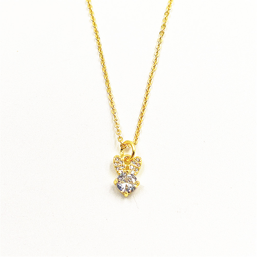 Picture of Niche exquisite copper micro inlay color zircon rabbit ear necklace pendant versatile color preserving electroplating jewelry DIY accessories