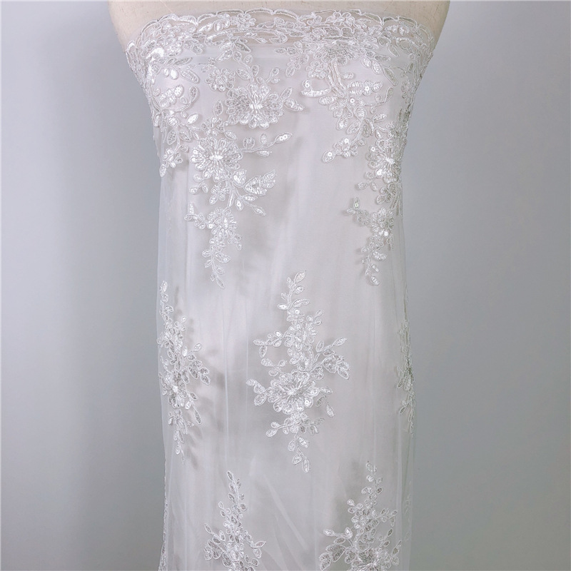 Picture of New Water-Soluble Wedding Dress Sequin Embroidery Fabric Mesh Double-Sided Embroidery 125cm Dress Lace Fabric Cross-Border Export