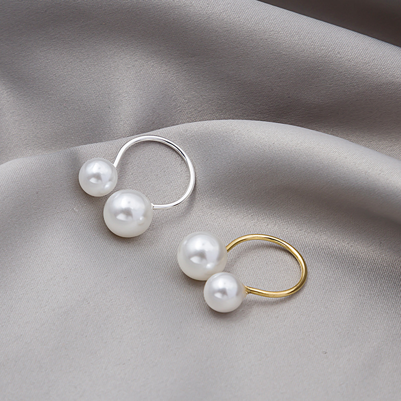 Picture of J588 South Korea Ring Size Pearl Opening Ring Minimalist Exaggerated Ring Double Pearl Ring for Women