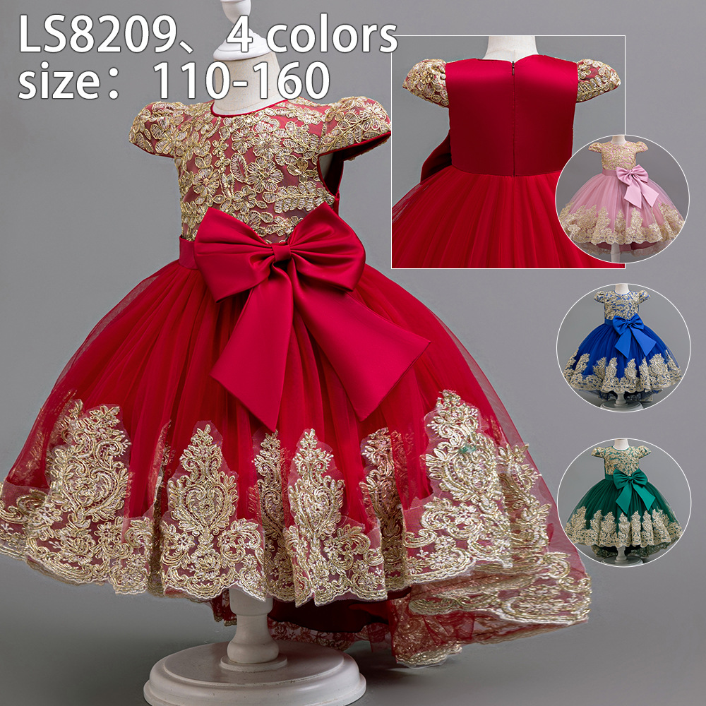 Cross Border Girl Princess Dress Bow Phnom Penh Embroidered Trailing Special Holiday Event Halloween Vintage Dress