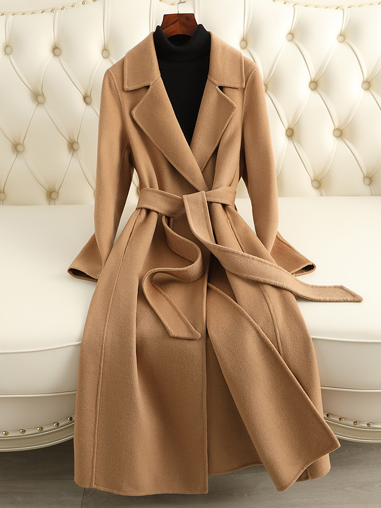 Picture of Double-Sided Cashmere Outwear Women's Mid-Length 2025 Autumn and Winter New Over-The-Knee Slim-Fitting Right-Shoulder Woolen Outwear