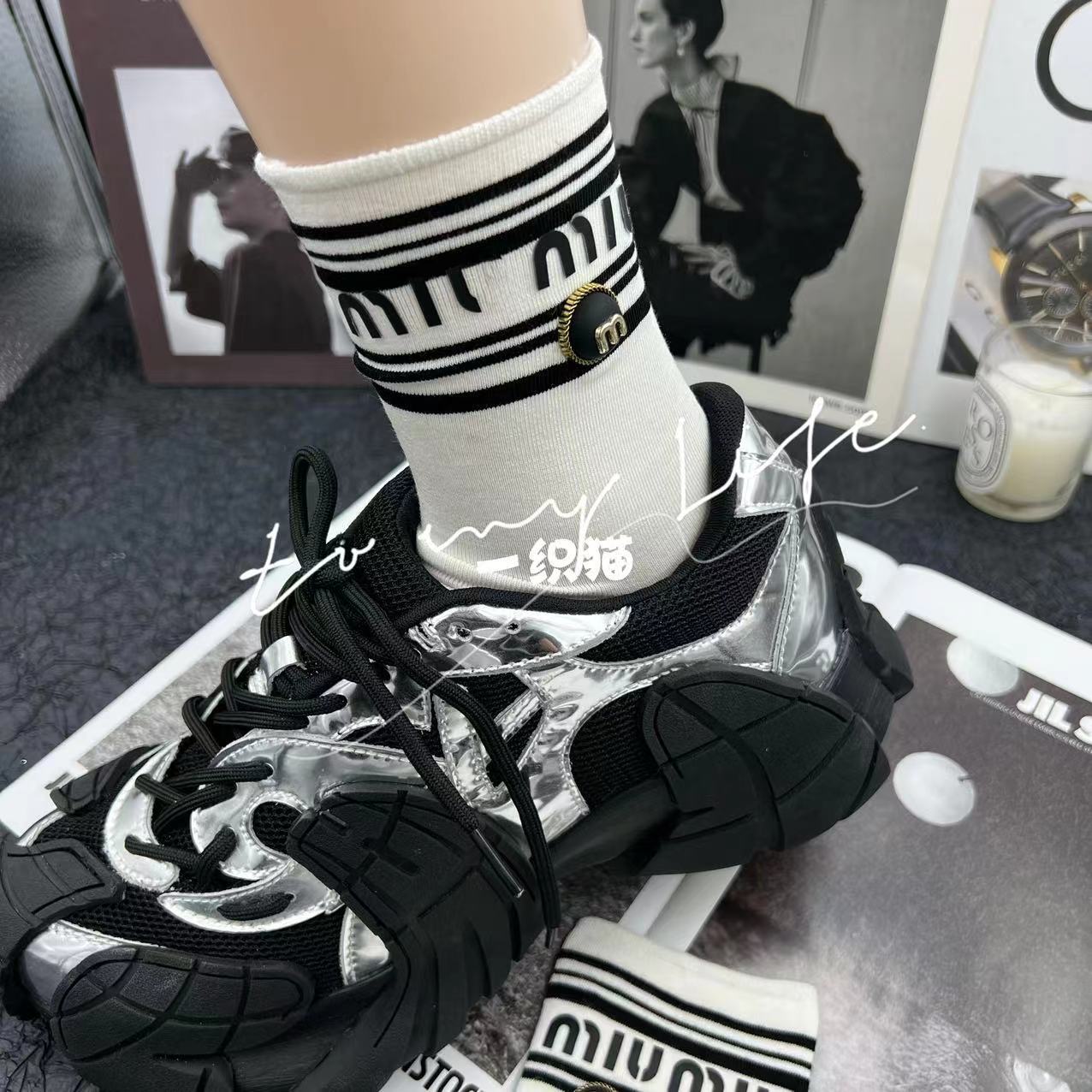 Spring and Summer New Korean Style Socks Women's Parallel Bars Letter M Buckle Mid-Size Socks Fashionable All-Match Sports Socks Internet Popular Trendy Socks