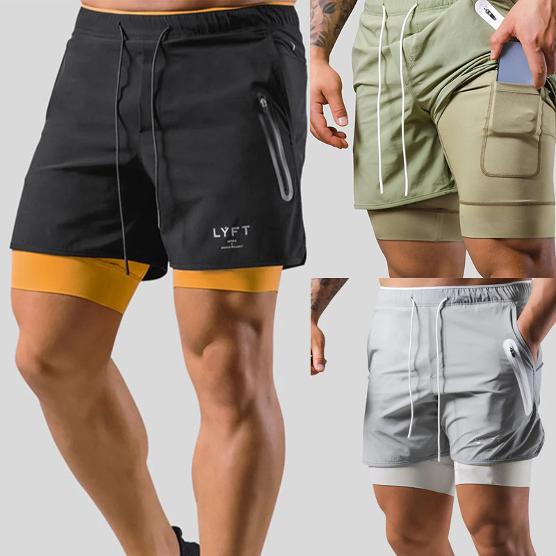 Foreign Trade Sports Fitness Shorts Men's Quick-drying Tight-fitting Double-layer Anti-walking Basketball Pants LYFT Track and Field Running Pants