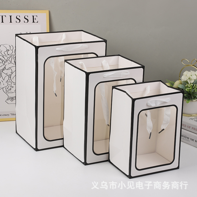 Gift bag Valentine's Day bouquet packaging bag in stock window bag transparent window bag creative gift bag