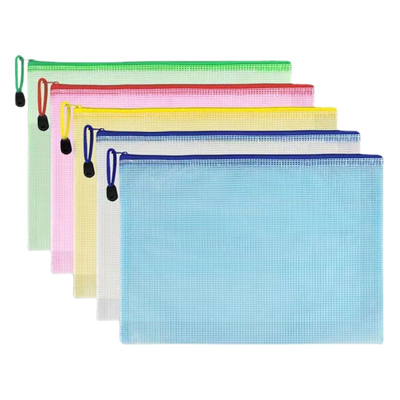 A4 Transparent Grid Bag Thickened Waterproof Test Paper Storage File Bag Zipper Bag File Data a5 Bill Stationery Bag