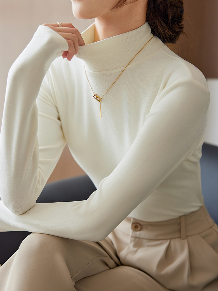 Picture of Half-high collar double-sided velvet autumn and winter bottoming shirt women's warm slim-fit inner long-sleeve top small stand collar autumn and winter women's clothing